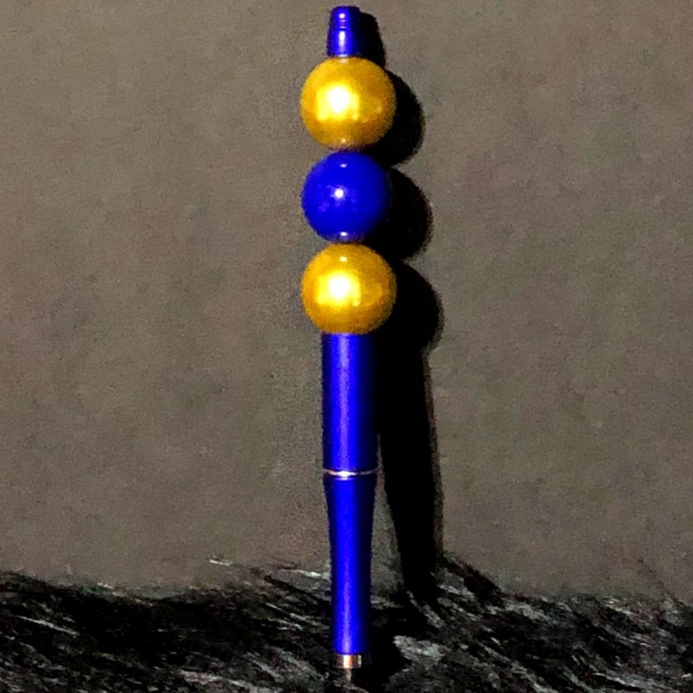 Handmade Blue and Gold Beaded‎ Ballpoint Pen